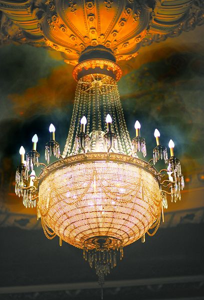 This chandelier from the Jeanette MacDonald-Nelson Eddy movie Maytime now hangs in the Mishler Theatre, Altoona, PA