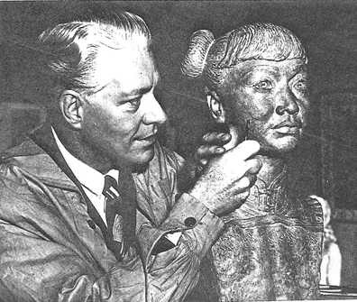 Nelson Eddy and his 1940s lifesize sculpture of Anna May Wong, limited edition replicas available at www.maceddy.com