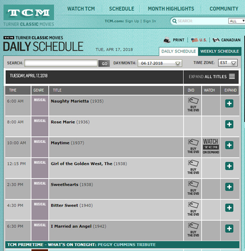 Tcm Monthly Movie Schedule